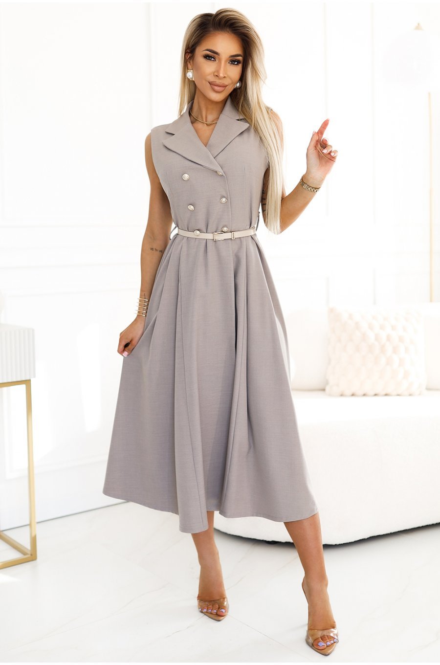 Rochie midi tip camasa gri evazata Anemona Rochie midi tip camasa gri evazata Anemona 1 - jojofashion.ro