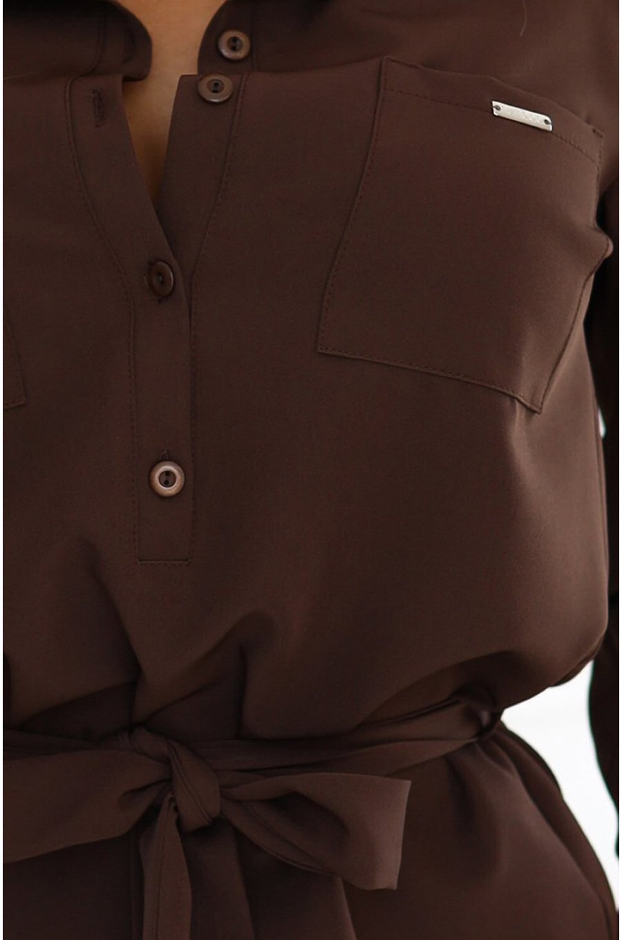 Rochie office tip camasa maro scurta cu maneca lunga Flavya 4 - jojofashion.ro