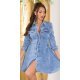 Rochie scurta tip camasa, de blugi, din bumbac, bleu, cu maneca lunga, Libby 3 - jojofashion.ro