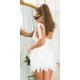 Rochie alba scurta cu pene din tulle cu umeri goi Bambolina Rochie alba scurta cu pene din tulle cu umeri goi Bambolina 3 - jojofashion.ro