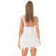 Rochie alba scurta cu pene din tulle cu umeri goi Bambolina Rochie alba scurta cu pene din tulle cu umeri goi Bambolina 4 - jojofashion.ro