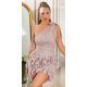 Rochie scurta bej cu pene din tulle cu umeri goi Bambolina Rochie scurta bej cu pene din tulle cu umeri goi Bambolina 2 - jojofashion.ro