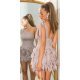 Rochie scurta bej cu pene din tulle cu umeri goi Bambolina Rochie scurta bej cu pene din tulle cu umeri goi Bambolina 3 - jojofashion.ro