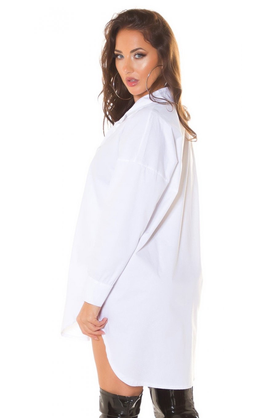 Rochie scurta alba boyfriend tip camasa din bumbac Karleen 2 - jojofashion.ro