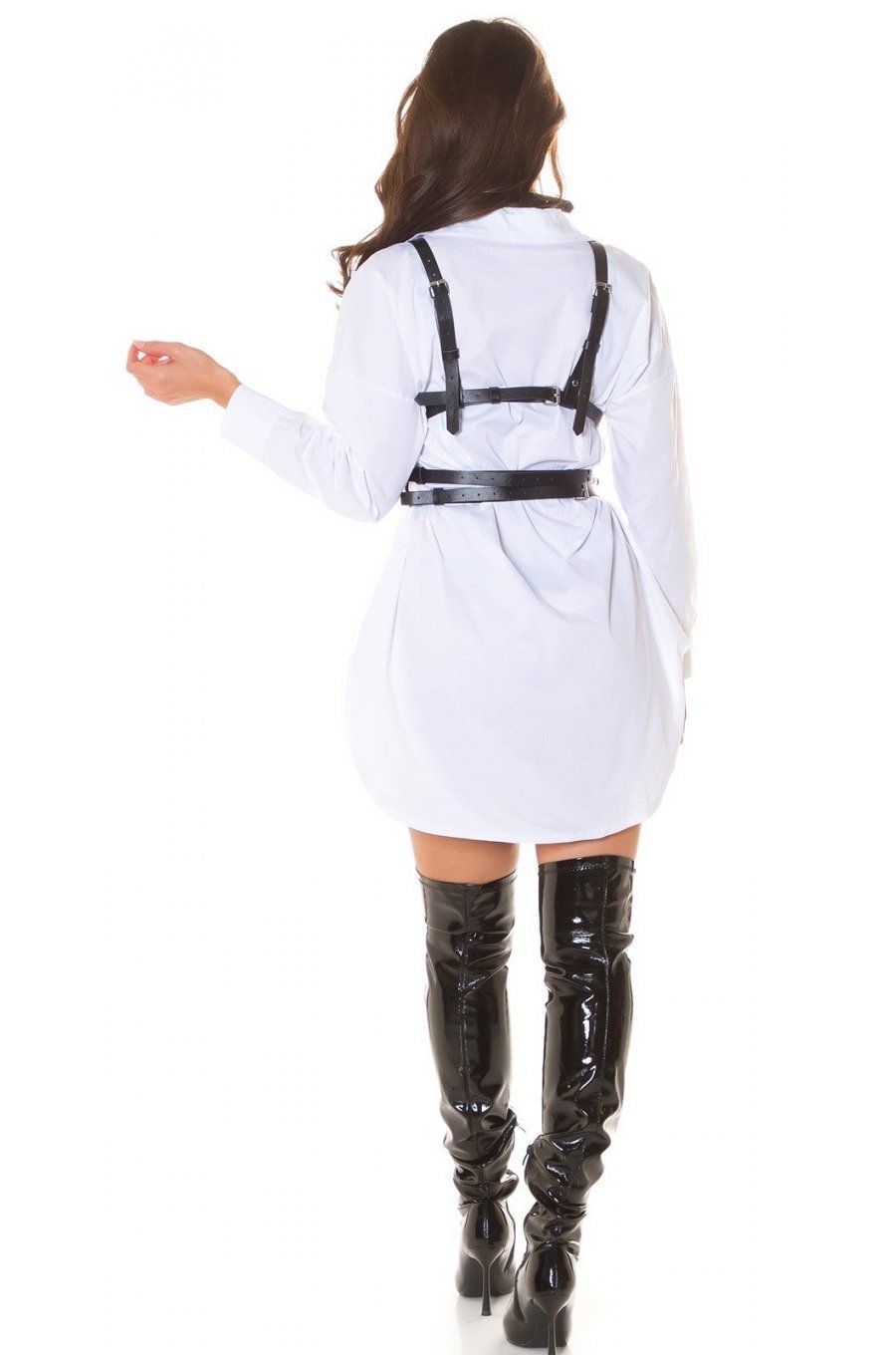 Rochie scurta alba boyfriend tip camasa din bumbac Karleen 5 - jojofashion.ro