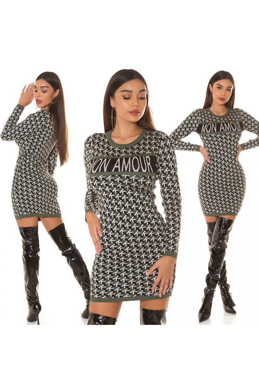Rochie tricotata scurta, din vascoza, bej, mulata, MONAMOUR Rochie tricotata scurta, din vascoza, bej, mulata, MONAMOUR 6 - jojofashion.ro