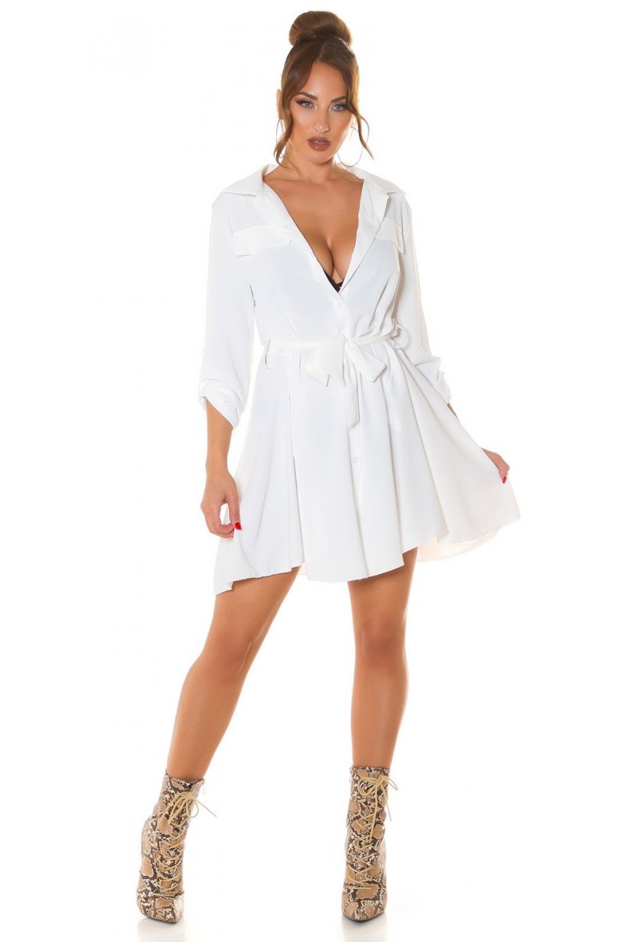 Rochie tip camasa, scurta, alba, Daruka 3 - jojofashion.ro