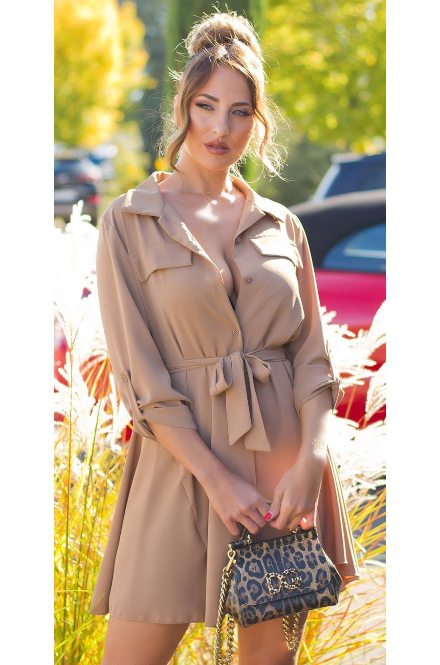 Rochie tip camasa, scurta, cappuccino, Daruka Rochie tip camasa, scurta, cappuccino, Daruka 1 - jojofashion.ro