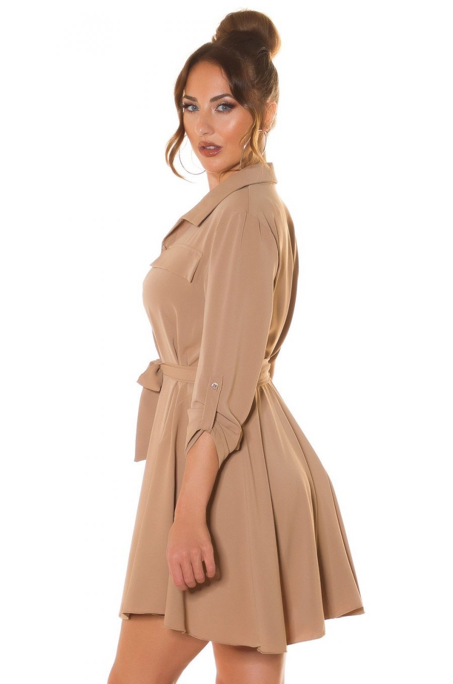 Rochie tip camasa, scurta, cappuccino, Daruka Rochie tip camasa, scurta, cappuccino, Daruka 2 - jojofashion.ro