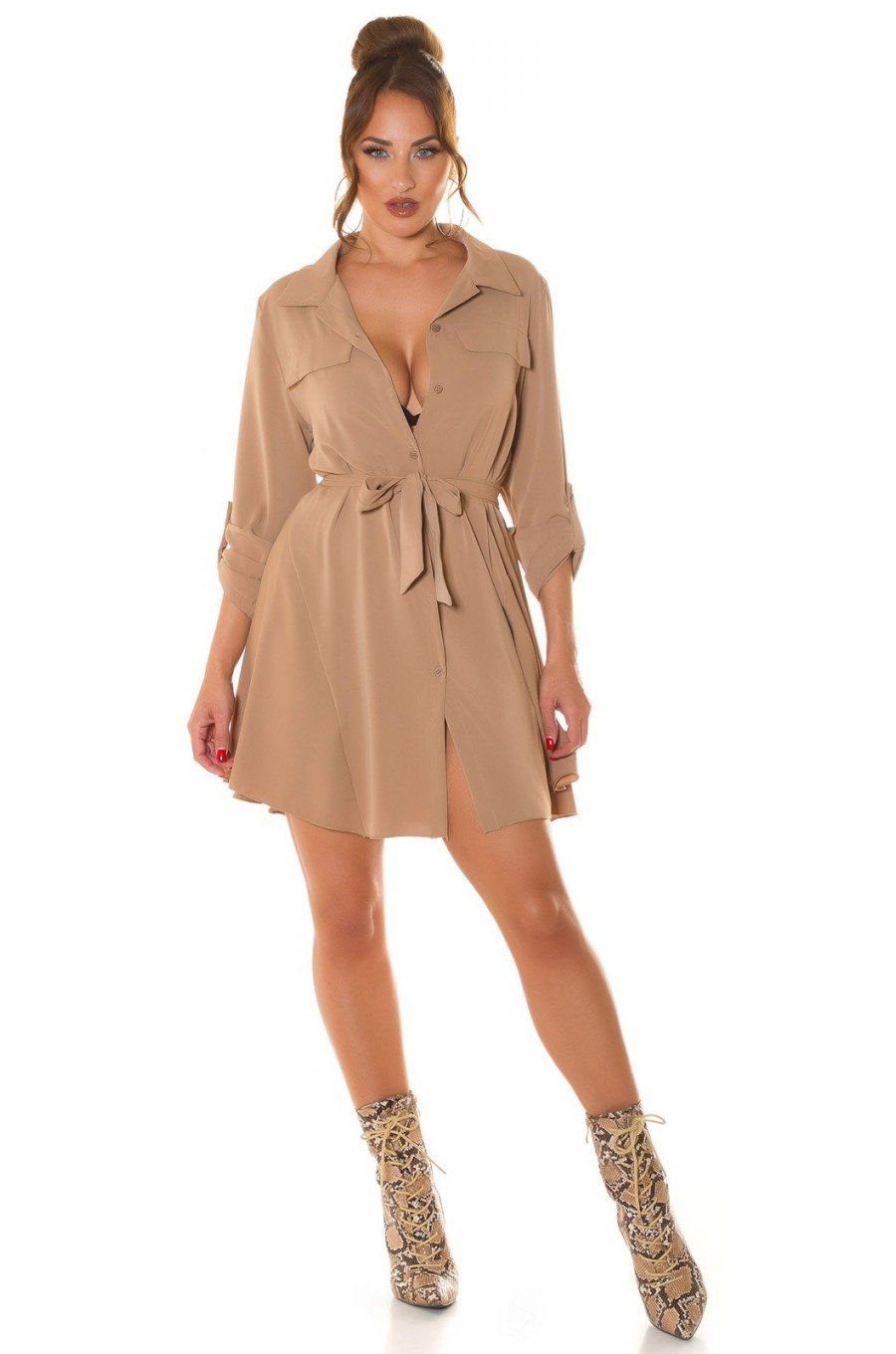 Rochie tip camasa, scurta, cappuccino, Daruka Rochie tip camasa, scurta, cappuccino, Daruka 6 - jojofashion.ro