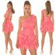 Rochie scurta corai cu pene din tulle cu umeri goi Bambolina Rochie scurta corai cu pene din tulle cu umeri goi Bambolina 6 - jojofashion.ro