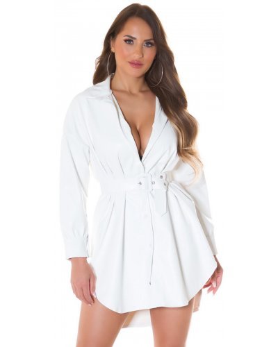Rochii de primavara, Rochie tip camasa alba din piele eco Fay - jojofashion.ro