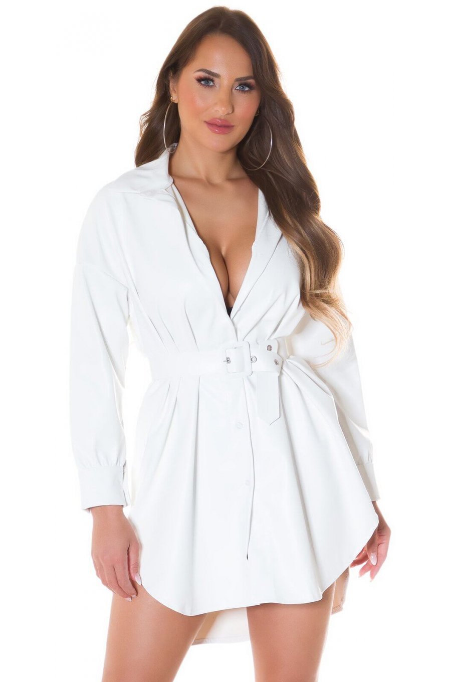 Rochie tip camasa alba din piele eco Fay Rochie tip camasa alba din piele eco Fay 1 - jojofashion.ro