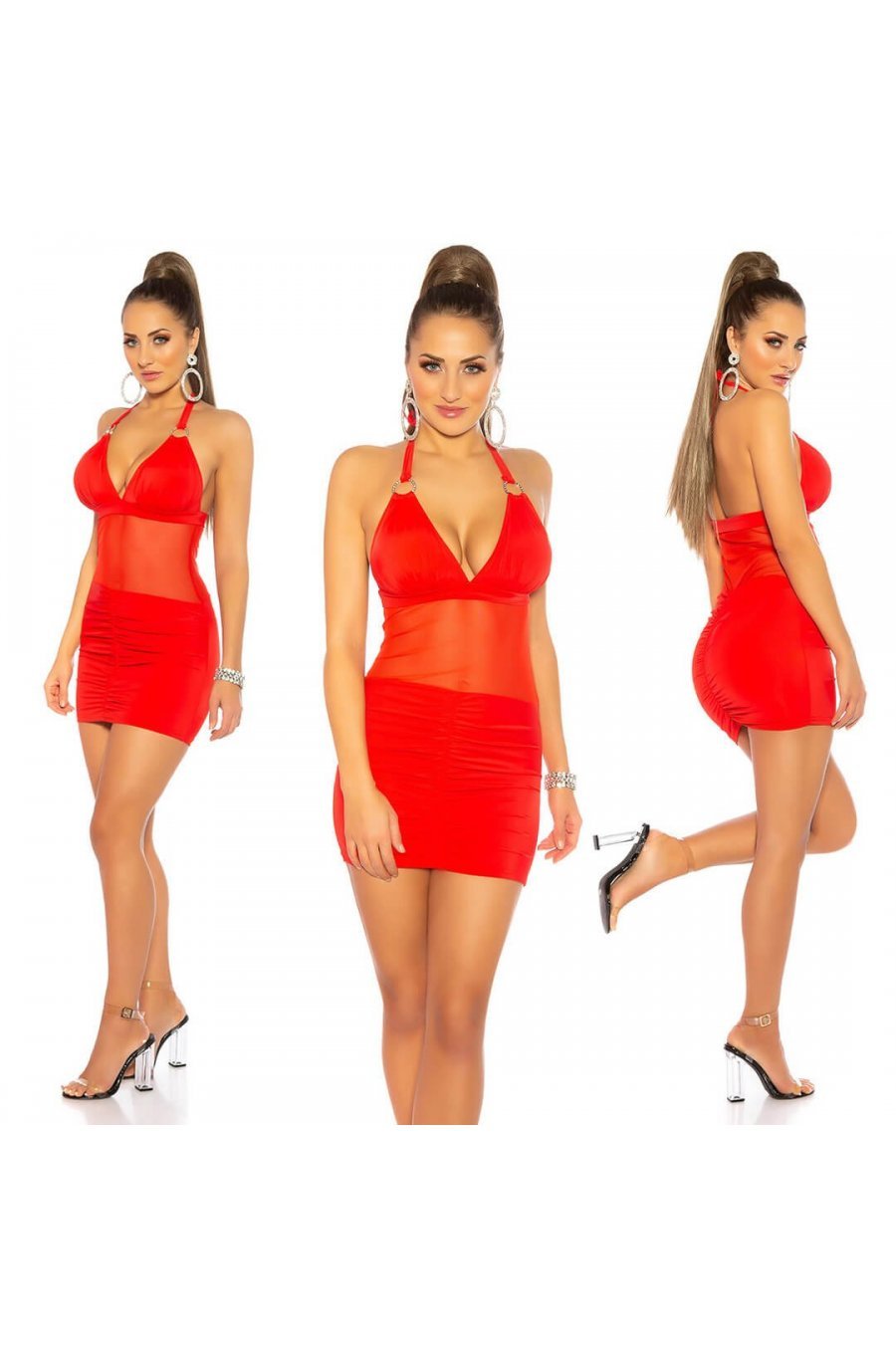 Rochie scurta rosie mulata cu plasa Saskia Rochie scurta rosie mulata cu plasa Saskia 4 - jojofashion.ro