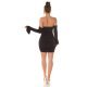 Rochie de club scurta, mulata, din nylon, neagra, cu umerii goi si maneca lunga, Darcy 5 - jojofashion.ro