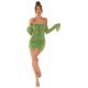 Rochie de club scurta, mulata, din nylon, verde, cu umerii goi si maneca lunga, Darcy 4 - jojofashion.ro