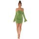 Rochie de club scurta, mulata, din nylon, verde, cu umerii goi si maneca lunga, Darcy 6 - jojofashion.ro