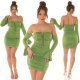 Rochie de club scurta, mulata, din nylon, verde, cu umerii goi si maneca lunga, Darcy 7 - jojofashion.ro