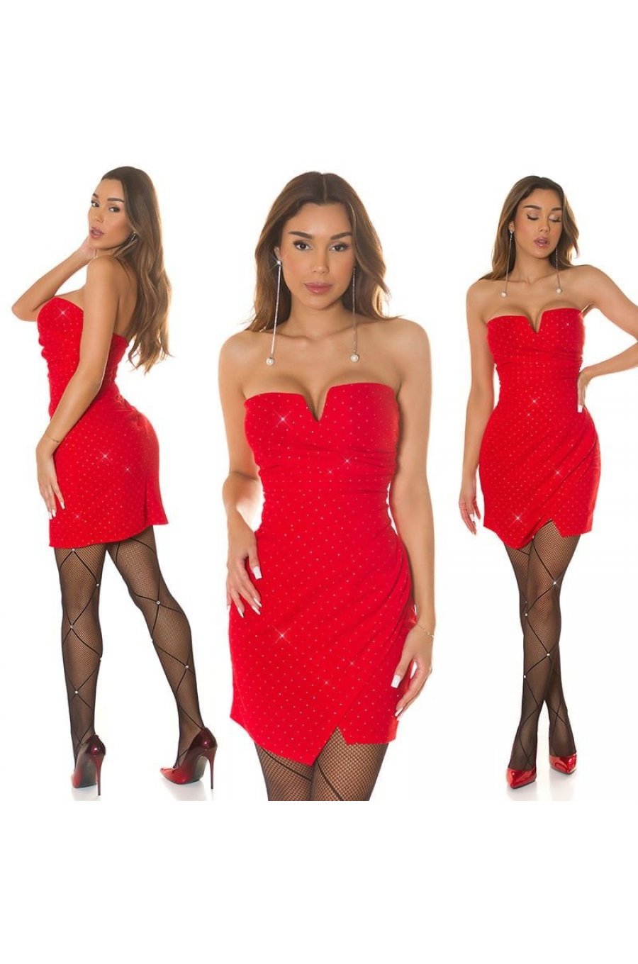 Rochie scurta rosie mulata cu glitter cu umerii goi Amada Rochie scurta rosie mulata cu glitter cu umerii goi Amada 7 - jojofashion.ro