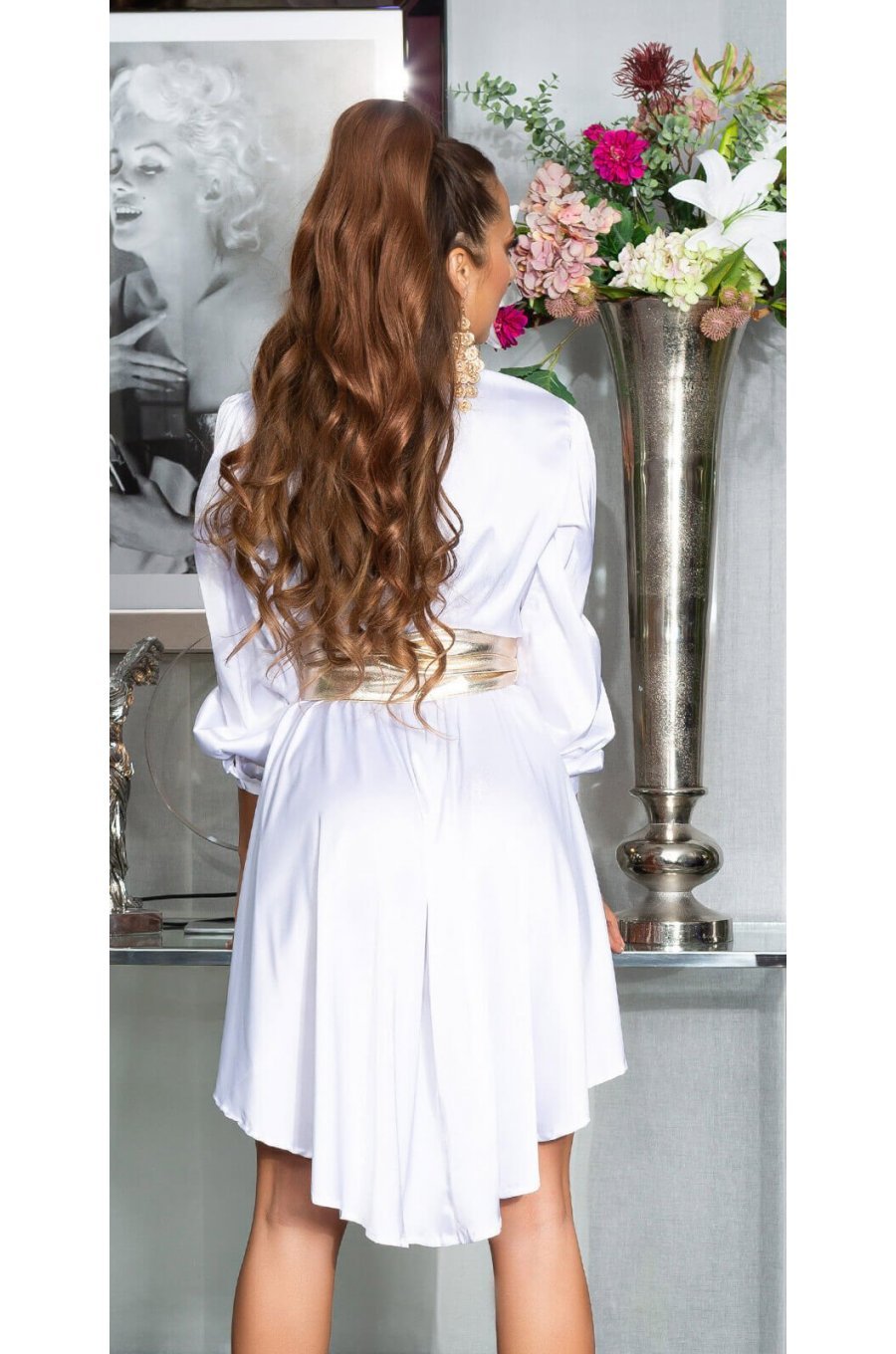 Rochie scurta tip camasa alba asimetrica Sabrina 7 - jojofashion.ro