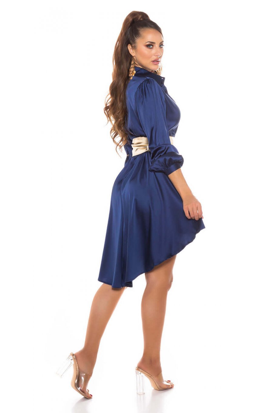 Rochie de zi scurta tip camasa bleumarin navy asimetrica Sabrina 3 - jojofashion.ro