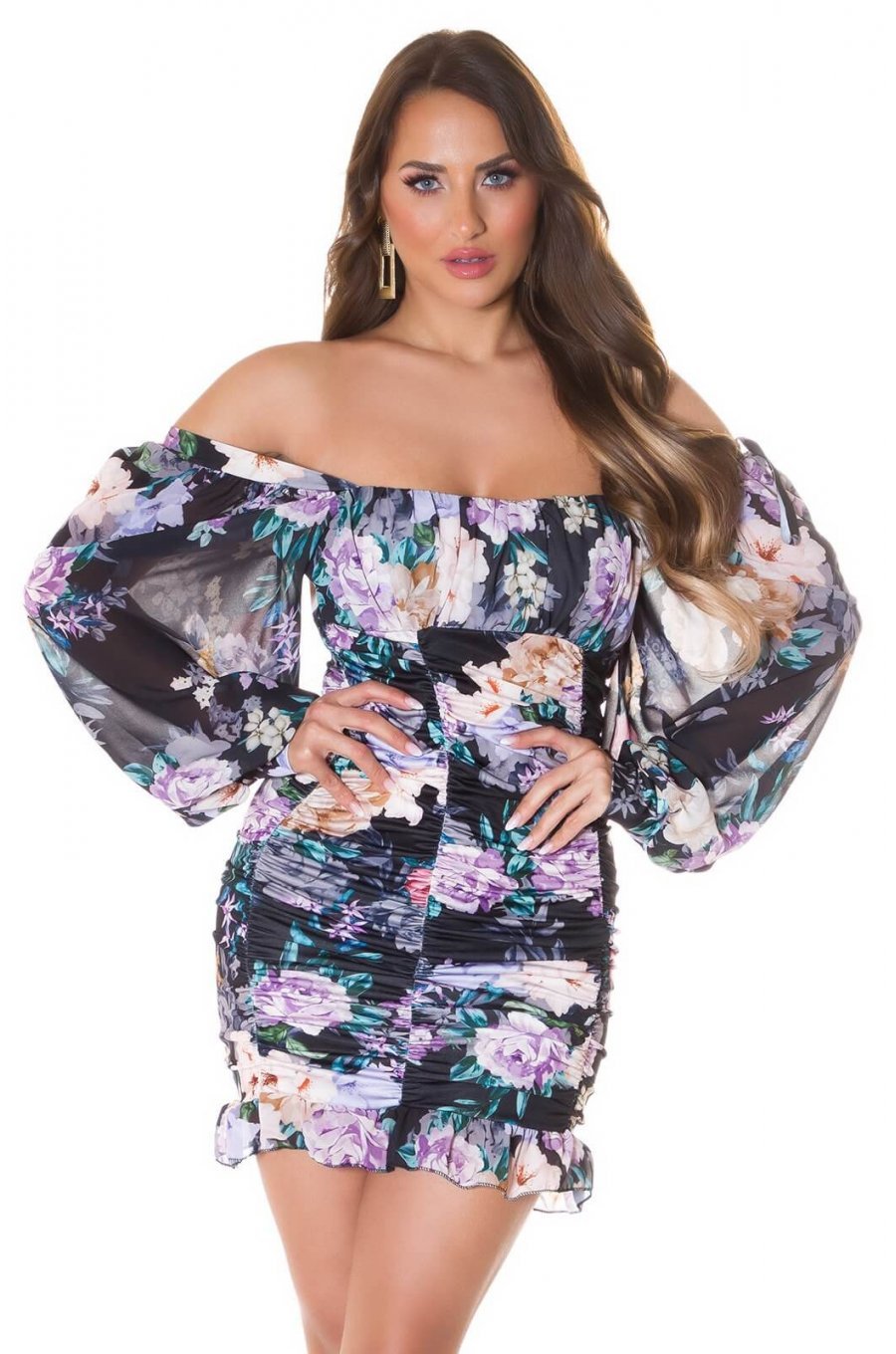 Rochie scurta neagra mulata cu flori boho Macarena 1 - jojofashion.ro