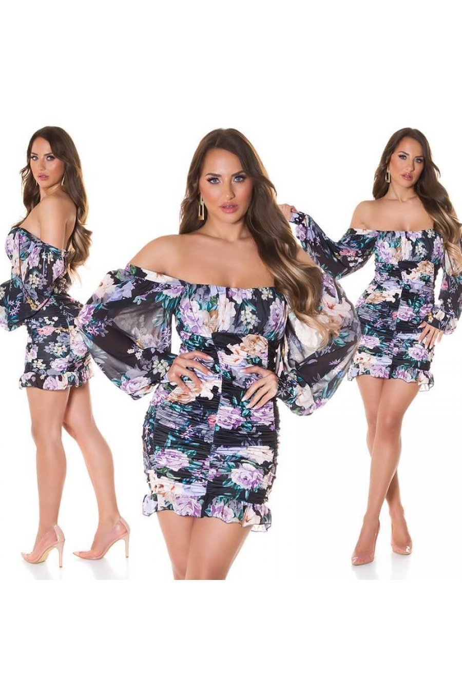 Rochie scurta neagra mulata cu flori boho Macarena 5 - jojofashion.ro