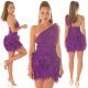 Rochie scurta mov cu pene din tulle cu umeri goi Bambolina Rochie scurta mov cu pene din tulle cu umeri goi Bambolina 6 - jojofashion.ro