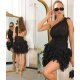 Rochie scurta neagra cu pene din tulle cu umeri goi Bambolina Rochie scurta neagra cu pene din tulle cu umeri goi Bambolina 5 - jojofashion.ro