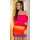 Rochie scurta mulata orange multicolora cu maneca lunga si umerii goi Katenka 2 - jojofashion.ro
