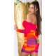 Rochie scurta mulata orange multicolora cu maneca lunga si umerii goi Katenka 3 - jojofashion.ro