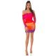 Rochie scurta mulata orange multicolora cu maneca lunga si umerii goi Katenka 6 - jojofashion.ro