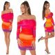 Rochie scurta mulata orange multicolora cu maneca lunga si umerii goi Katenka 8 - jojofashion.ro
