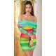 Rochie scurta, mulata, verde multicolora, cu maneca lunga si umerii goi, Katenka 2 - jojofashion.ro