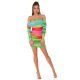 Rochie scurta, mulata, verde multicolora, cu maneca lunga si umerii goi, Katenka 4 - jojofashion.ro