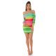 Rochie scurta, mulata, verde multicolora, cu maneca lunga si umerii goi, Katenka 6 - jojofashion.ro