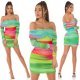 Rochie scurta, mulata, verde multicolora, cu maneca lunga si umerii goi, Katenka 8 - jojofashion.ro