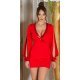 Rochie scurta rosie mulata cu maneca lunga cu insertii din paiete Ceyla 2 - jojofashion.ro