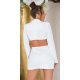 Rochie scurta tip sacou, alba, cu maneca lunga si spate decupat, Delvania 3 - jojofashion.ro
