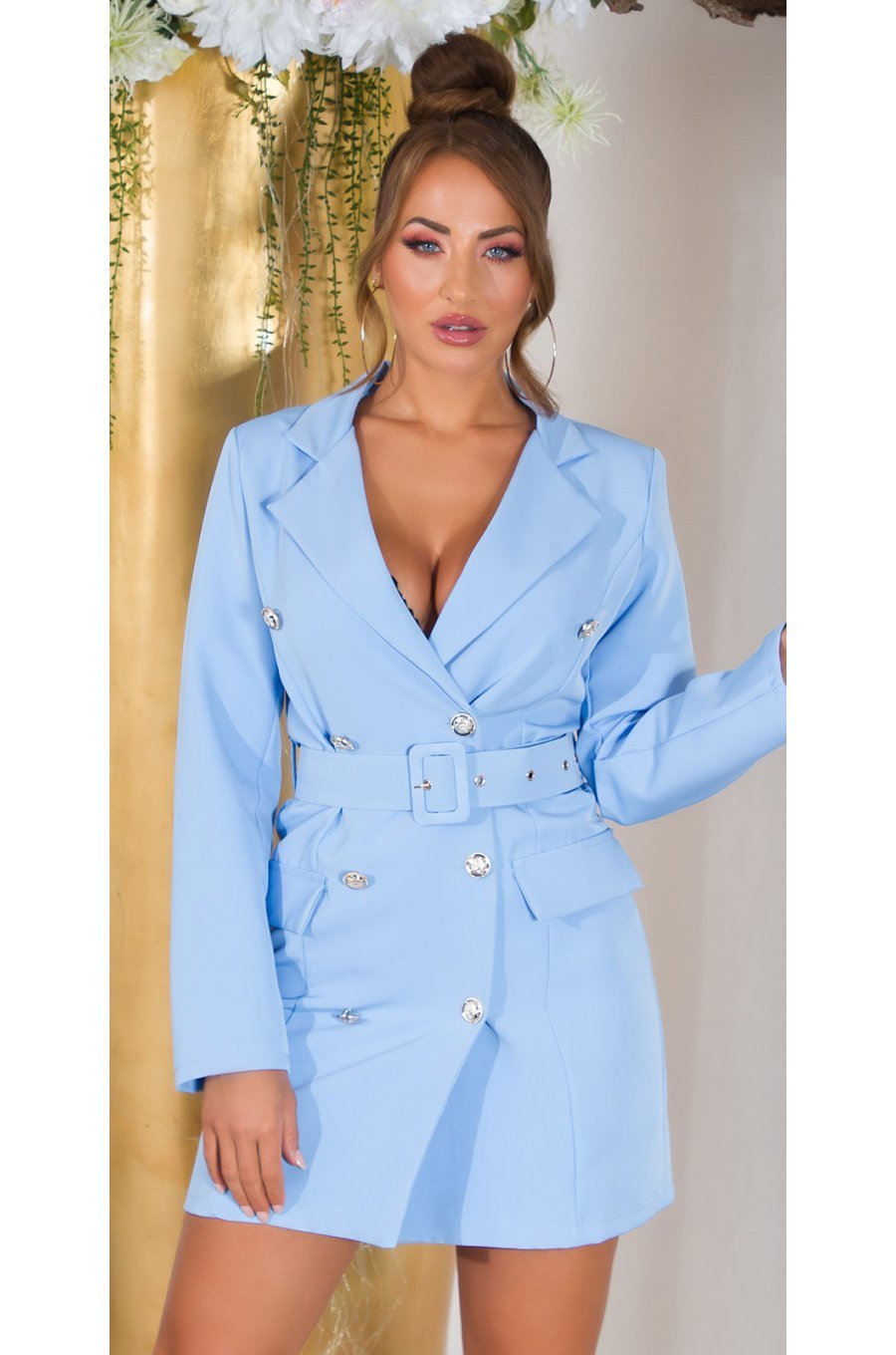 Rochie scurta tip sacou, baby blue, cu maneca lunga, Eliza Rochie scurta tip sacou, baby blue, cu maneca lunga, Eliza 1 - jojofashion.ro