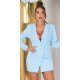 Rochie scurta tip sacou, baby blue, cu maneca lunga si spate decupat, Delvania 2 - jojofashion.ro