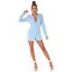 Rochie scurta tip sacou, baby blue, cu maneca lunga si spate decupat, Delvania 4 - jojofashion.ro