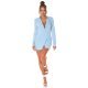 Rochie scurta tip sacou, baby blue, cu maneca lunga si spate decupat, Delvania 7 - jojofashion.ro