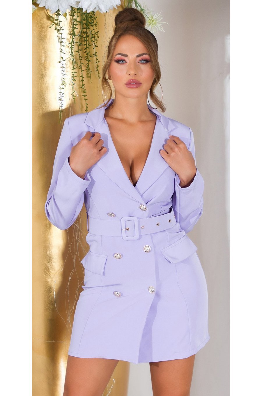 Rochie scurta tip sacou, lila, cu maneca lunga, Eliza Rochie scurta tip sacou, lila, cu maneca lunga, Eliza 1 - jojofashion.ro
