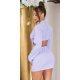 Rochie scurta tip sacou lila cu maneca lunga Delvania 3 - jojofashion.ro