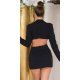 Rochie scurta tip sacou, neagra, cu maneca lunga si spate decupat, Delvania 3 - jojofashion.ro