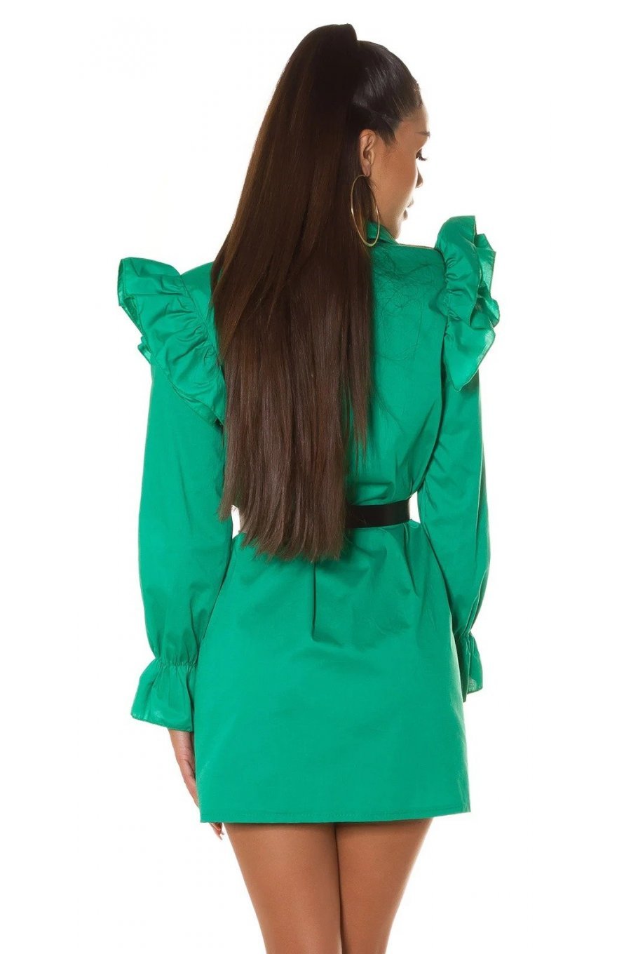 Rochie scurta bumbac verde tip camasa Fiore 2 - jojofashion.ro