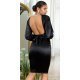 Rochie midi neagra mulata din satin cu maneca lunga Luissa 2 - jojofashion.ro