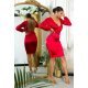 Rochie de seara midi, din satin, rosie, mulata, cu maneca lunga, Luissa 6 - jojofashion.ro