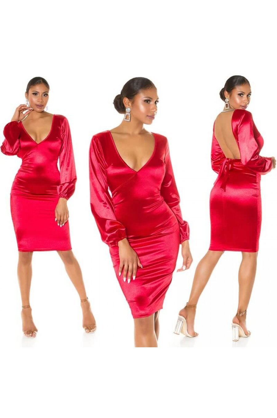 Rochie midi rosie mulata din satin cu maneca lunga Luissa Rochie midi rosie mulata din satin cu maneca lunga Luissa 6 - jojofashion.ro